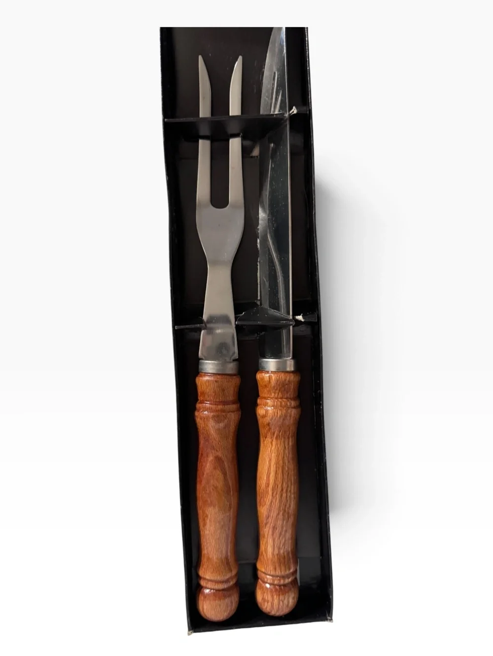 Vintage Carving Set with Wooden Handles and Stainless Steel Blades